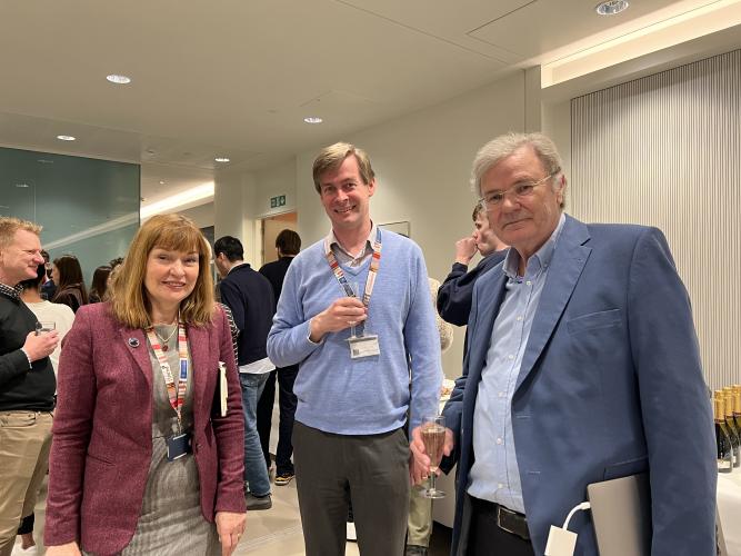 Professor Baumeister, Professor Robinson and Professor Elliott at the drinks reception