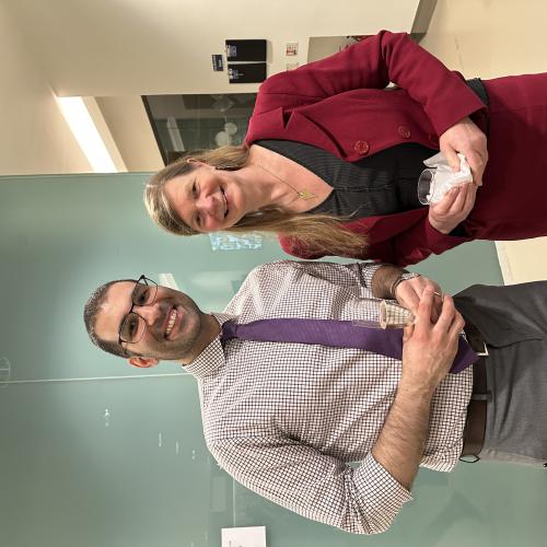 A photo of Dr Tarick El-Baba and Professor Elspeth Garman during the drinks reception